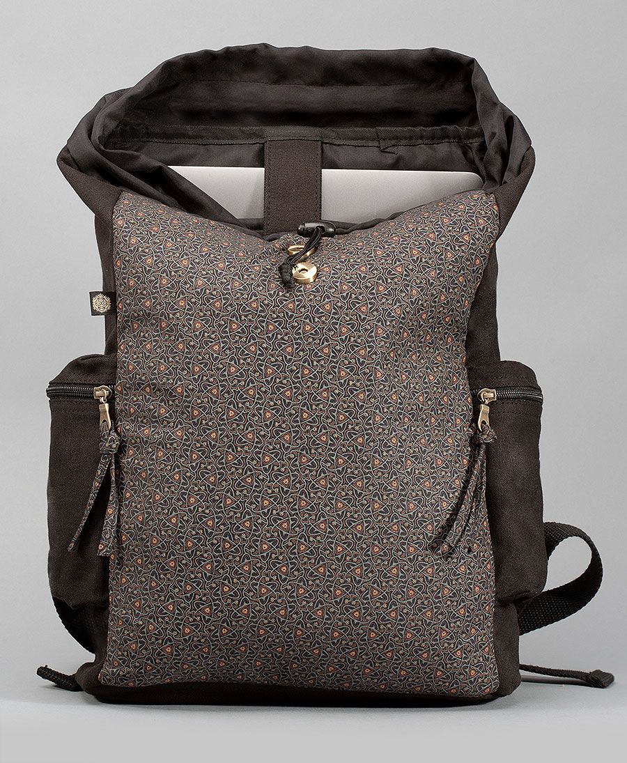 black canvas backpack atom molecule celtic print laptop bag