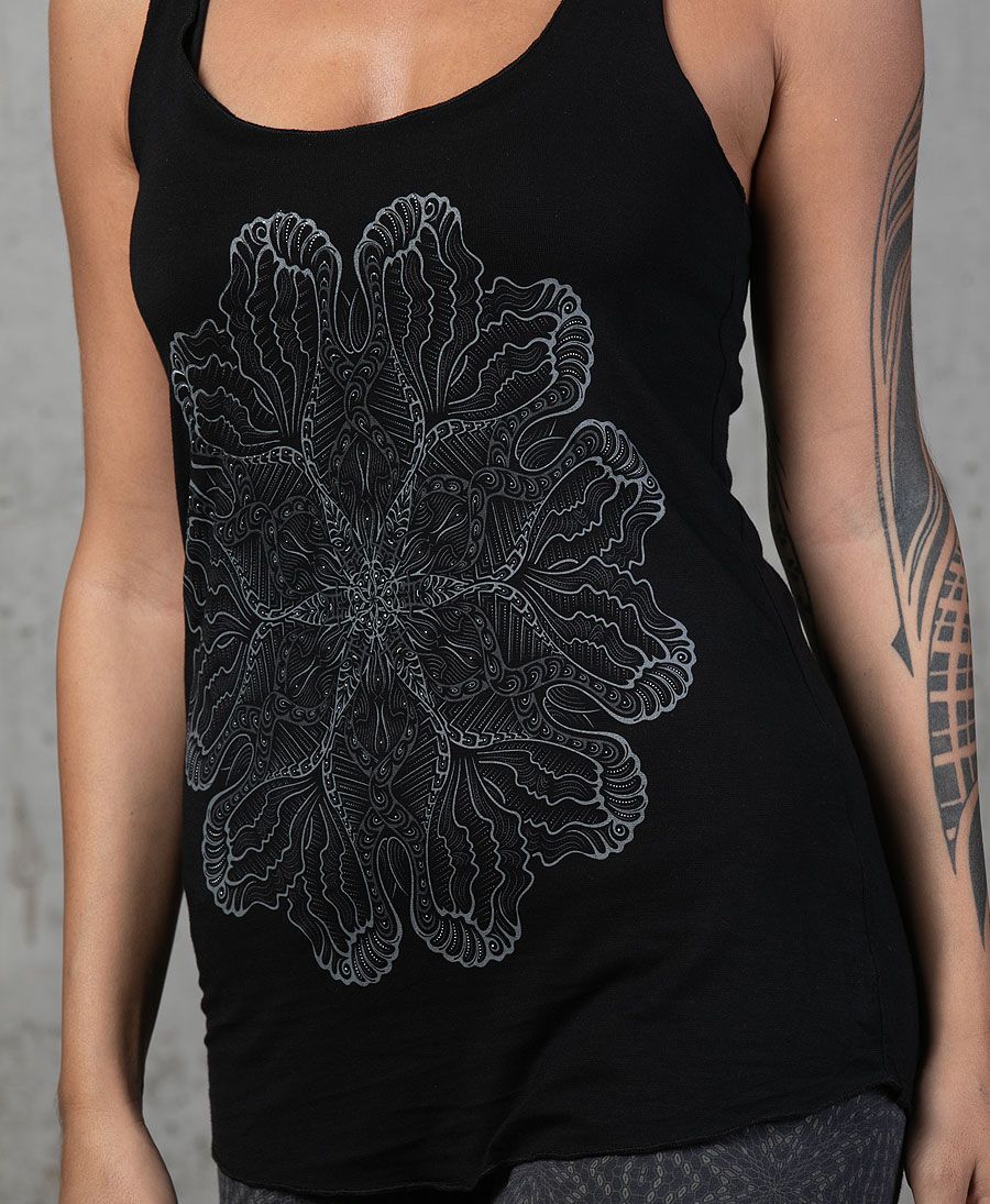 psychedelic women tank top black cotton racerback tank top