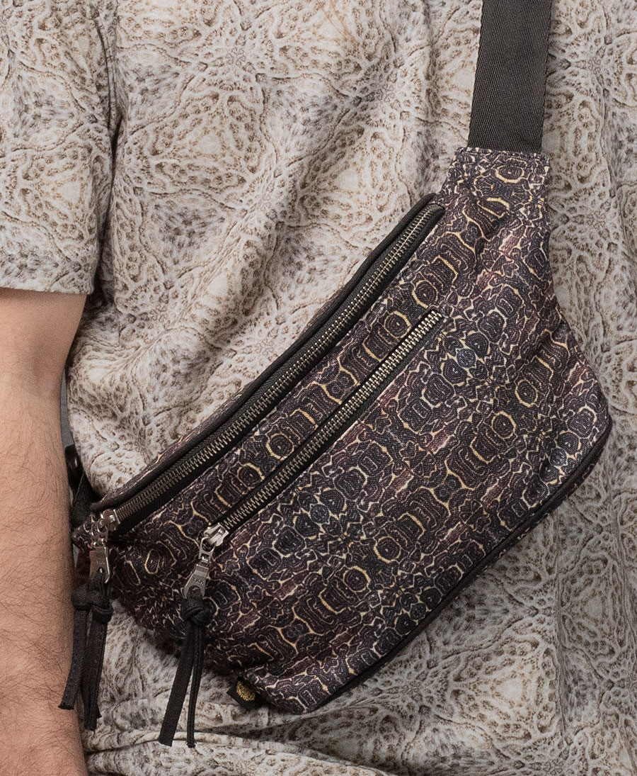 brown printed fanny pack vegan