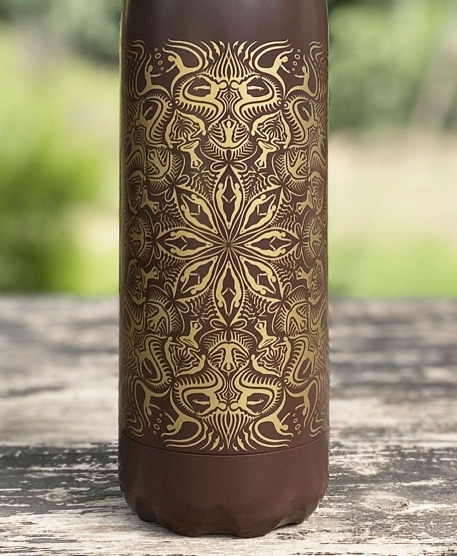 yoga mandala water bottle brown