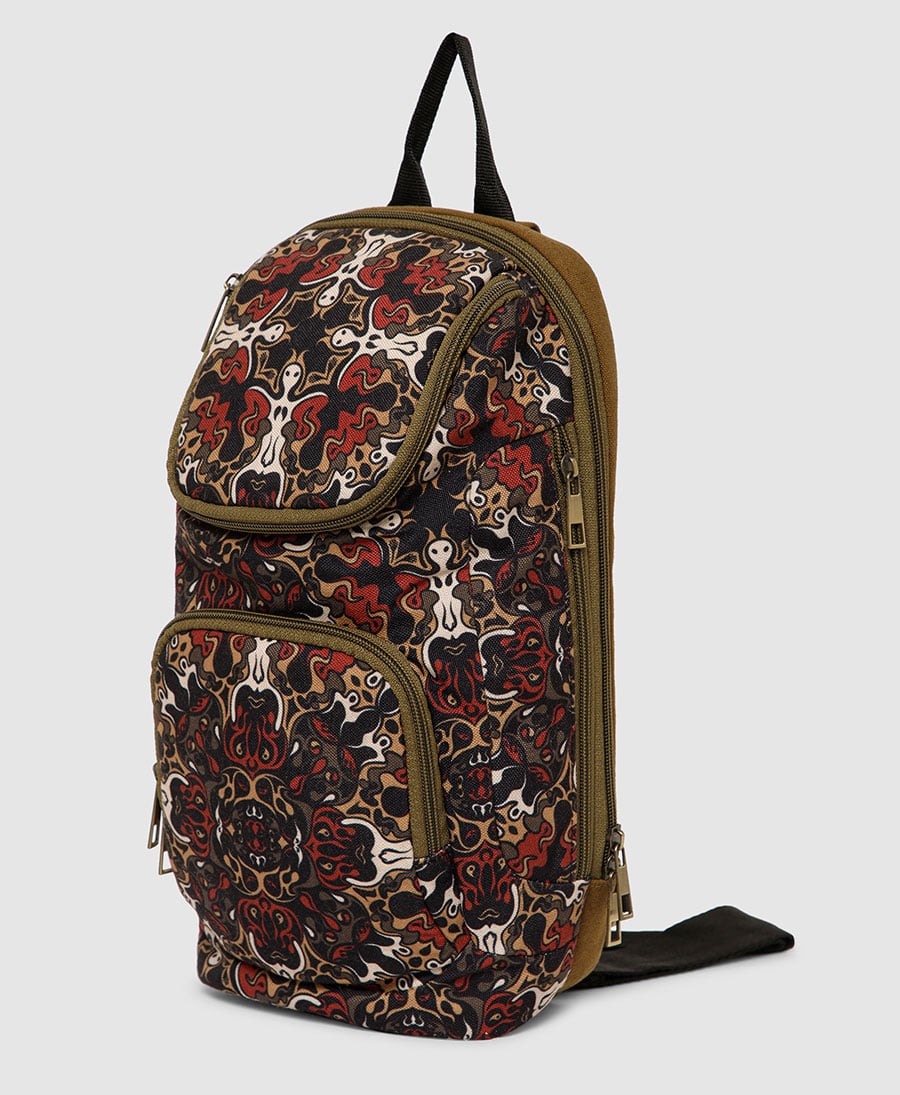 brown printed sling bag trippy 