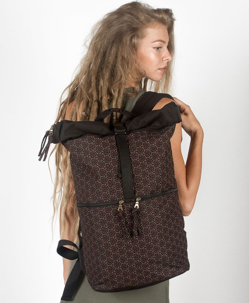 psy trance canvas roll top backpack for laptop geometric cubicle