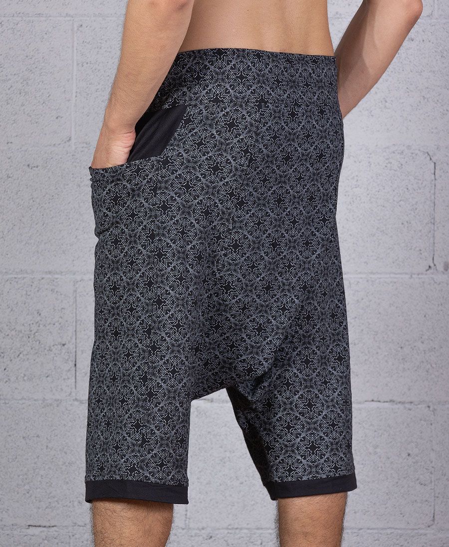 men yoga shorts black psychedelic print