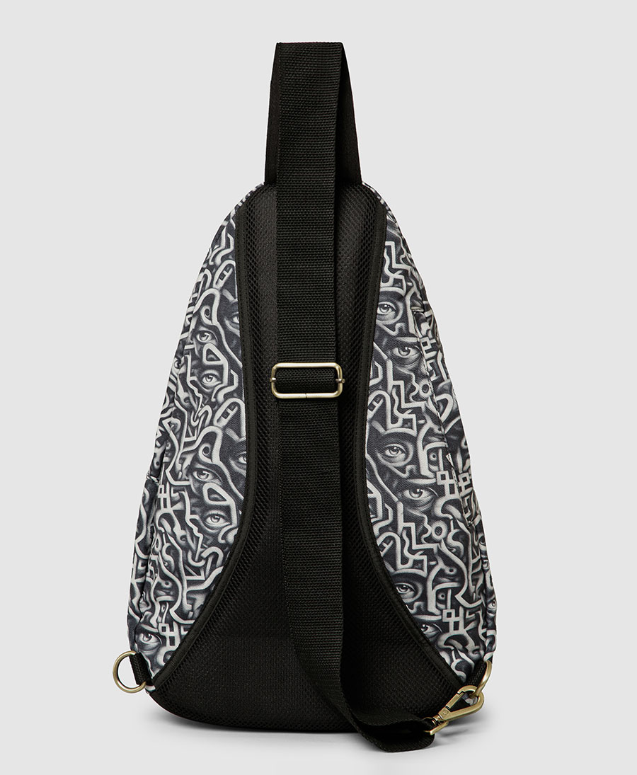 large sling backpack trippy print
