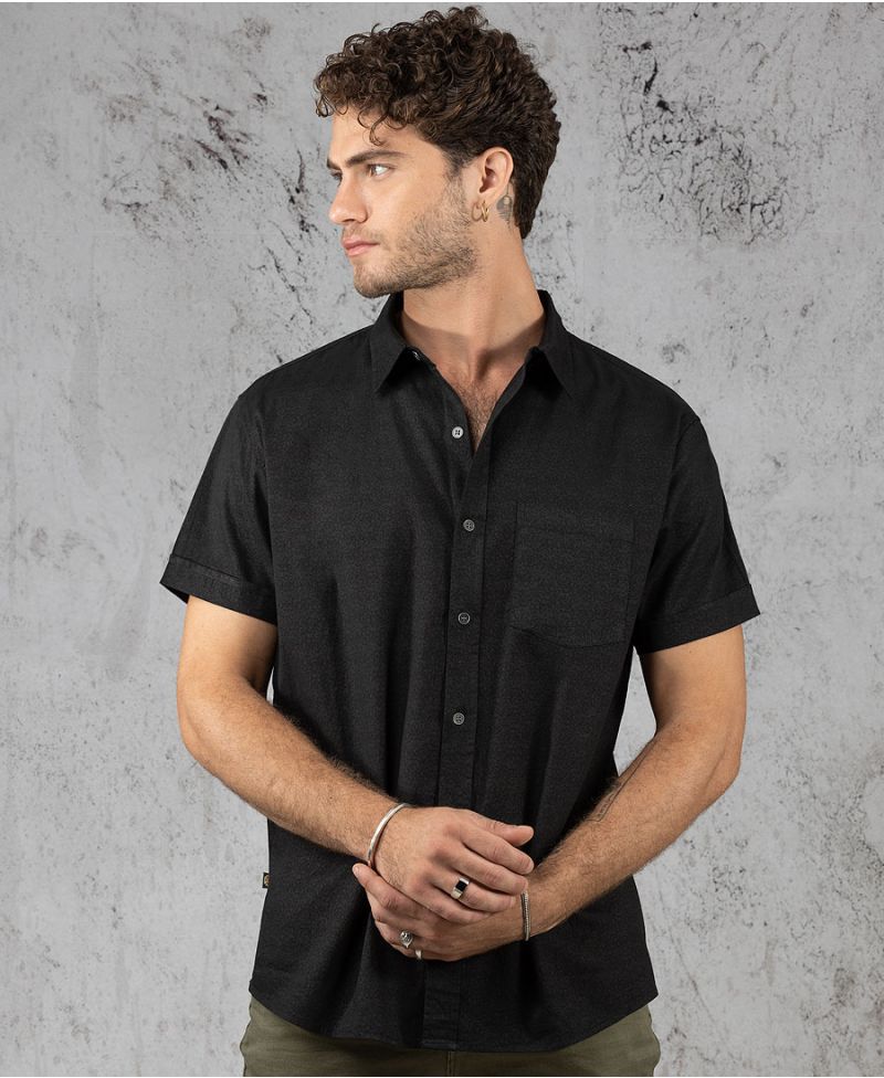 Dark Rudraksha Button Shirt ➟ Black