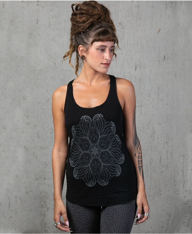 psychedelic women tank top black cotton racerback tank top