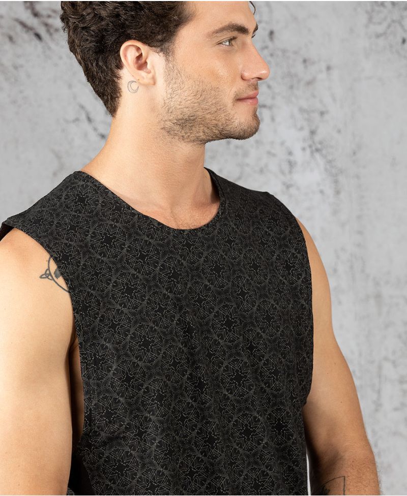 Black Printed Tank Top for men Boho Hippie