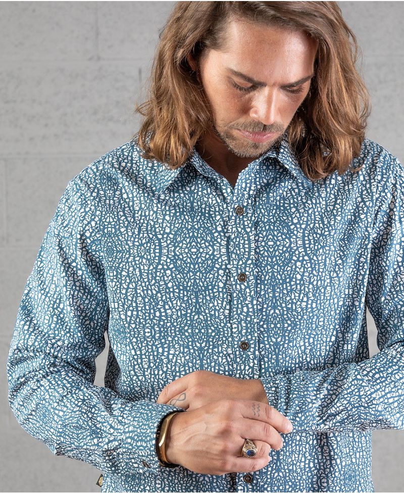 Melon Long Button Shirt ➟ Blue