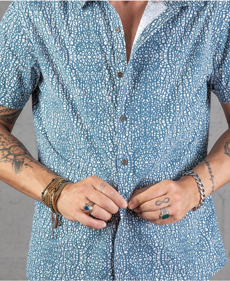 hawwain shirt men blue button up   