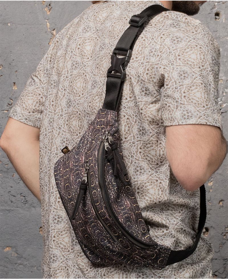 brown printed fanny pack vegan