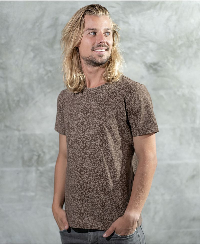 brown abstract print t-shirt for men 