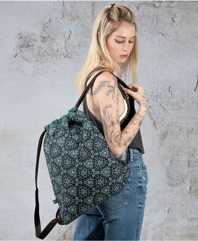 Geometric Drawstring Backpack Canvas Men Sack Bag