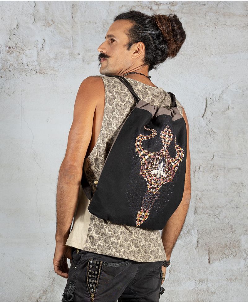 Trishula Drawstring Backpack ➟ Black & Grey 