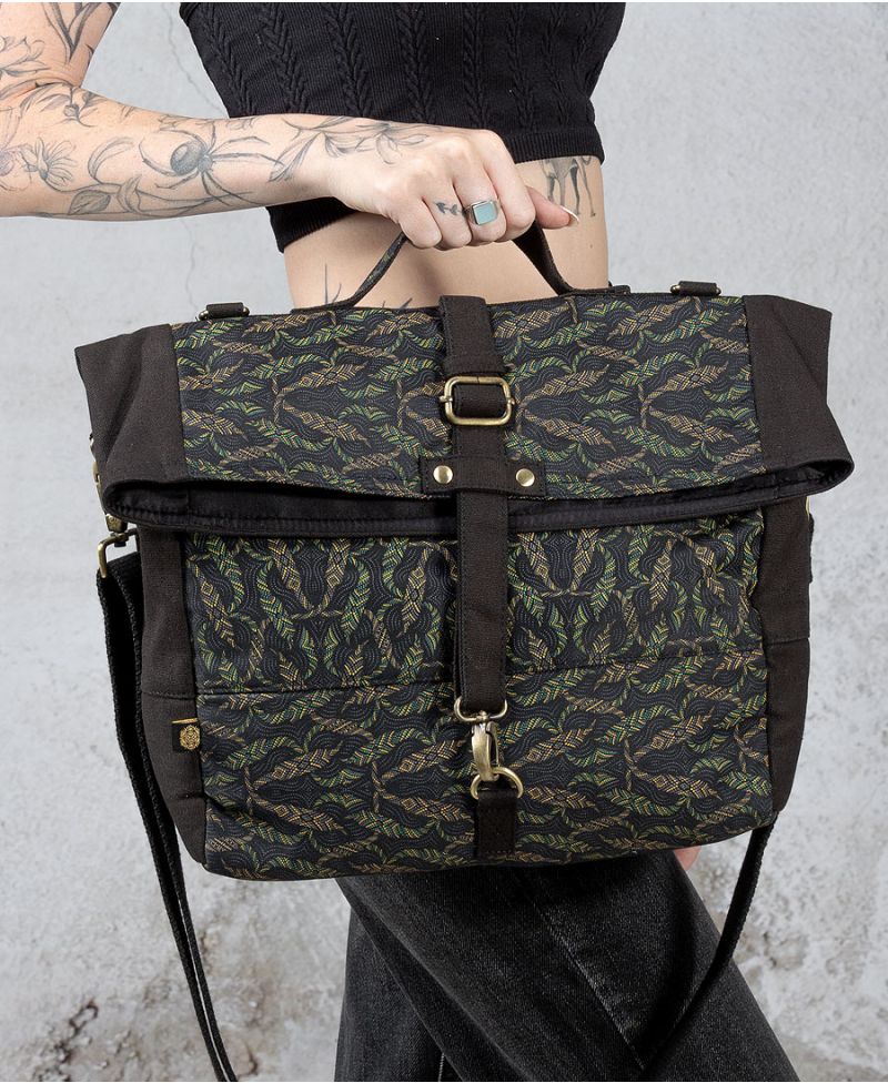 tribal laptop messenger bag black canvas 