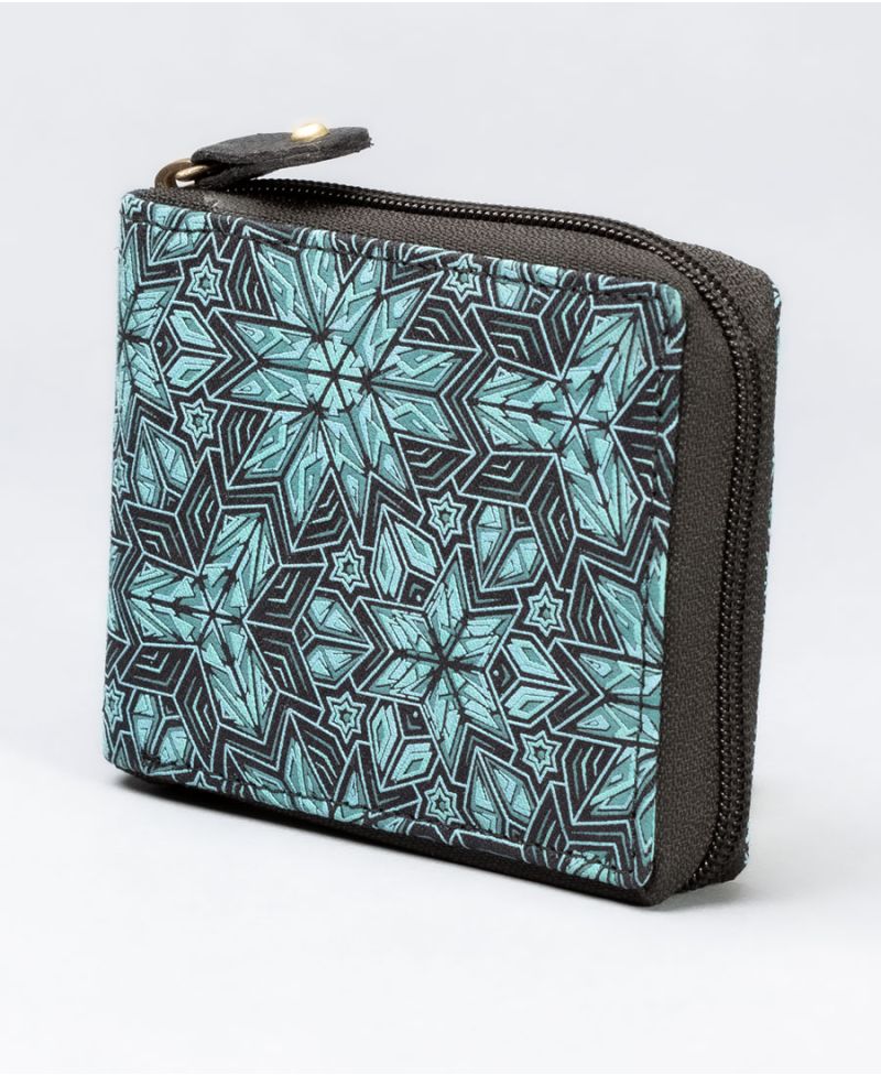 Mens Zipper Wallet Vegan Canvas Bifold Geometric Print