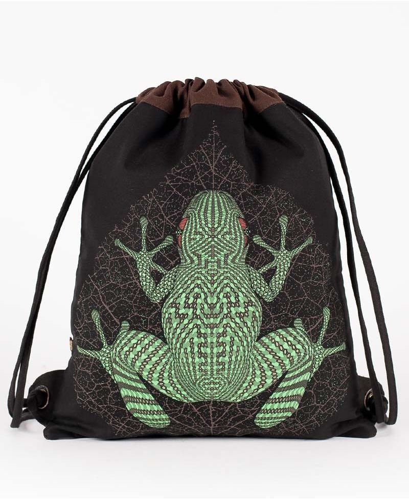 Sapo Kambô Drawstring Backpack ➟ Black & Brown