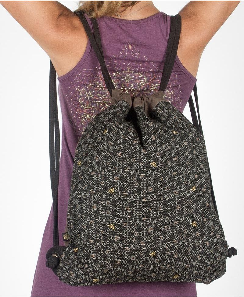 Bees Drawstring Backpack ➟ Black & Grey