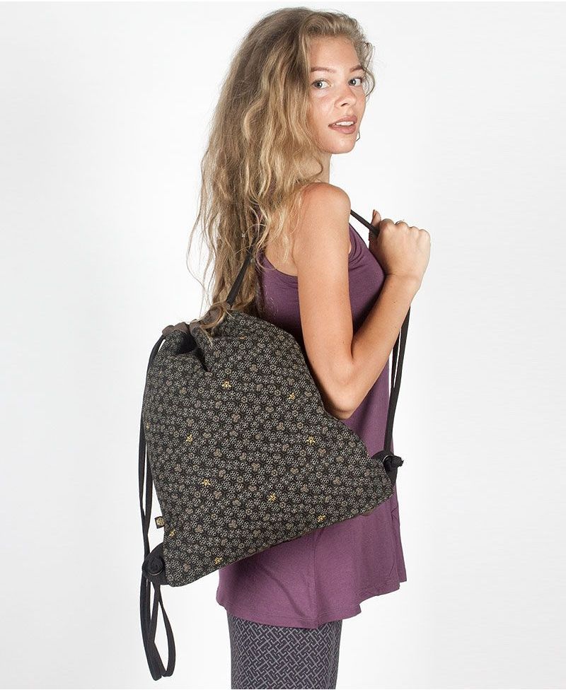 Bees Drawstring Backpack ➟ Black & Grey