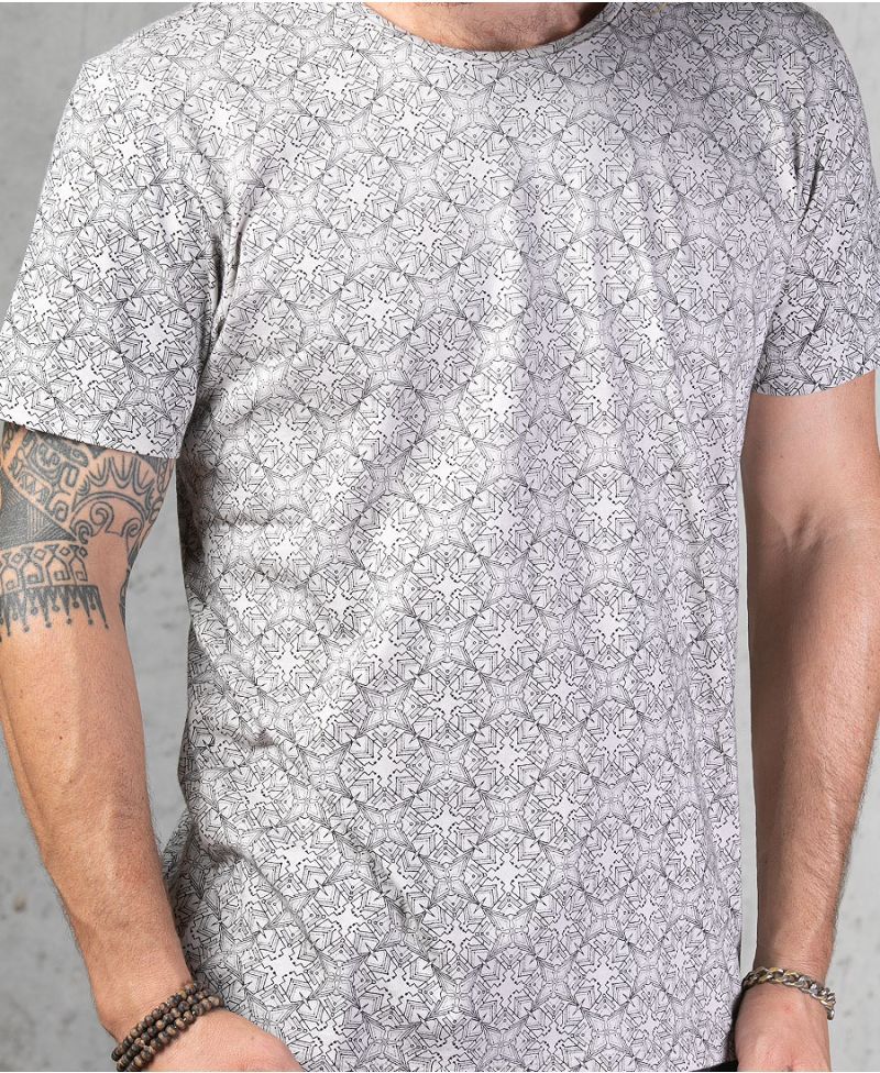 Psychedelic Shirt For Men Grey Tshirt Full Print Tee Urban Psy Trance Streetwear