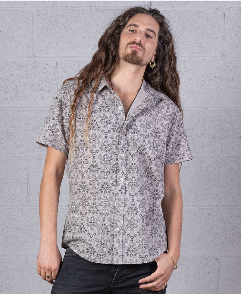 geometric gray button up shirt gray