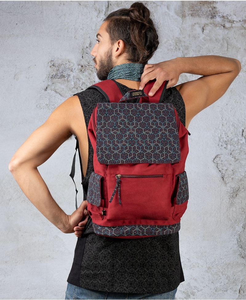geometric women backpack laptop bag red 