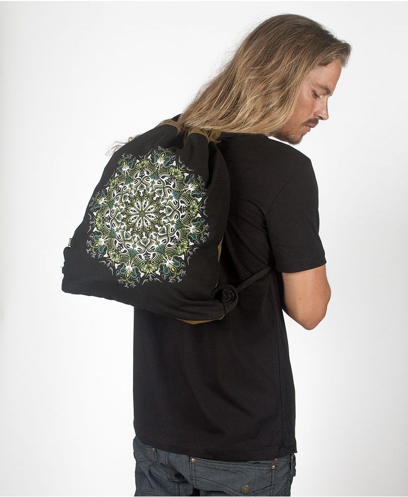 Lotusika Drawstring Backpack ➟ Black & Khaki