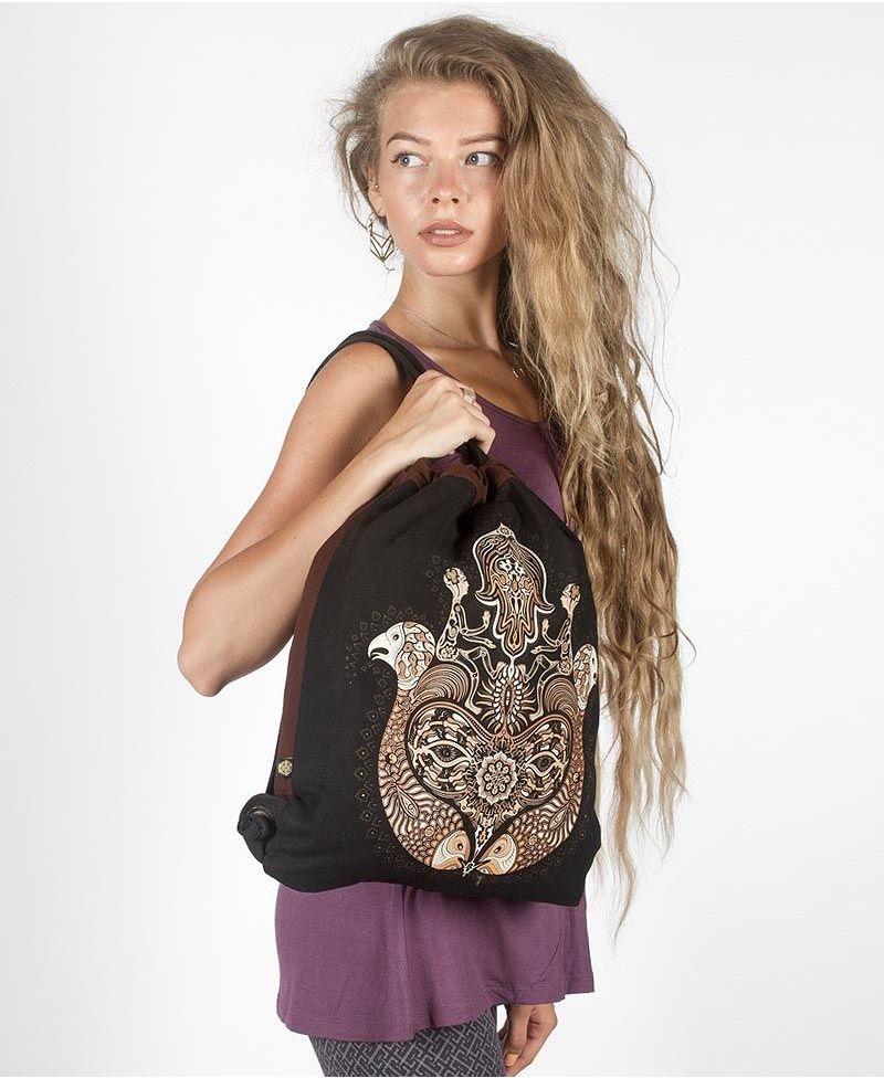 Hamsa Drawstring Backpack ➟ Black & Brown