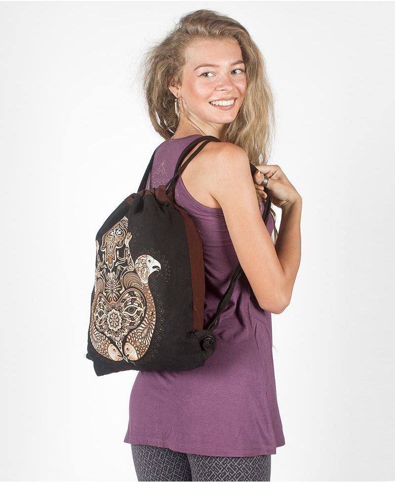 Hamsa Drawstring Backpack ➟ Black & Brown