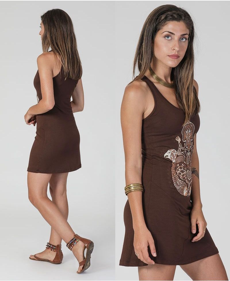 Hamsa Tunic Dress ➟ Brown