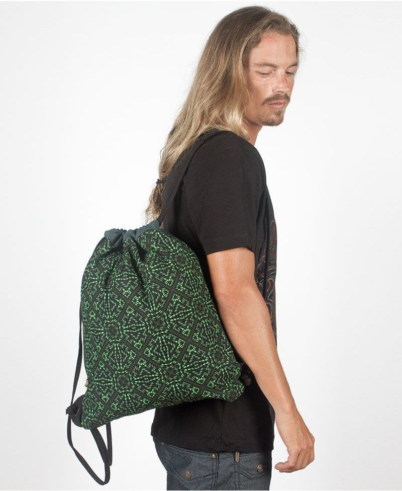 Hexit Drawstring Backpack ➟ Black & Green