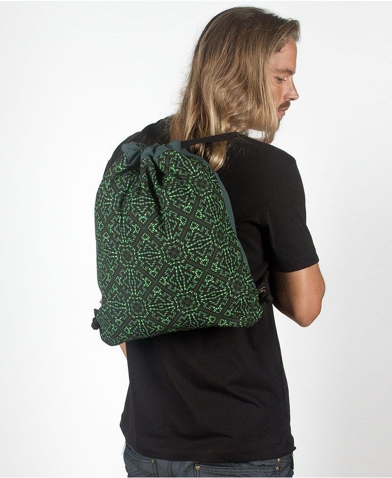 Hexit Drawstring Backpack ➟ Black & Green