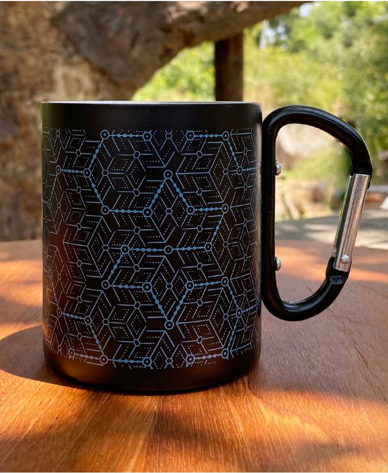 Hexagon Print Stainless Steel Travel Mug With Clip Handle 