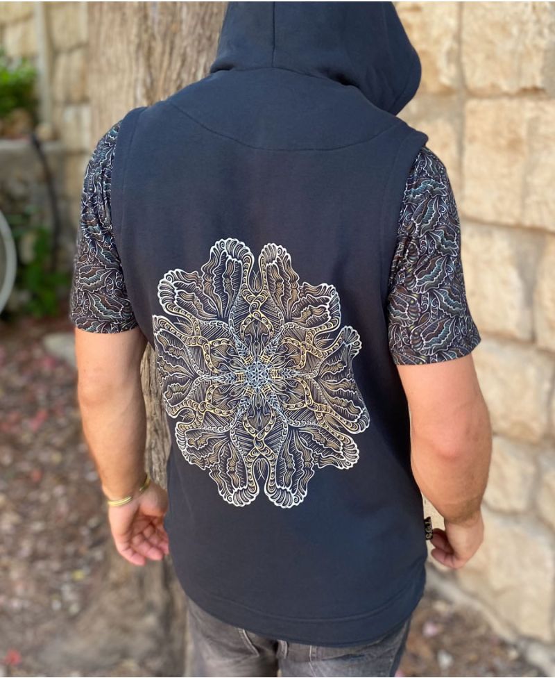 psychedelic men hooded vest black mandala 