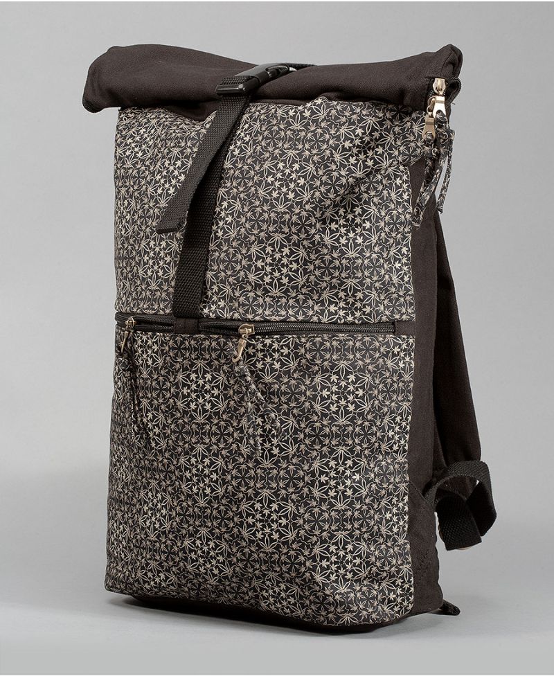 psychedelic travel backpack roll top canvas vegan bag unisex 