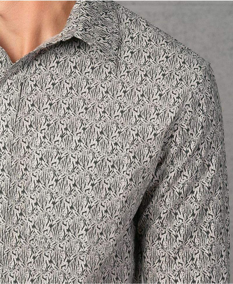 Peach Long Button Shirt ➟ Light Grey