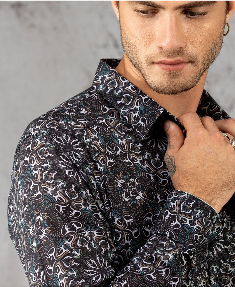 Psychedelic men button up shirt long 