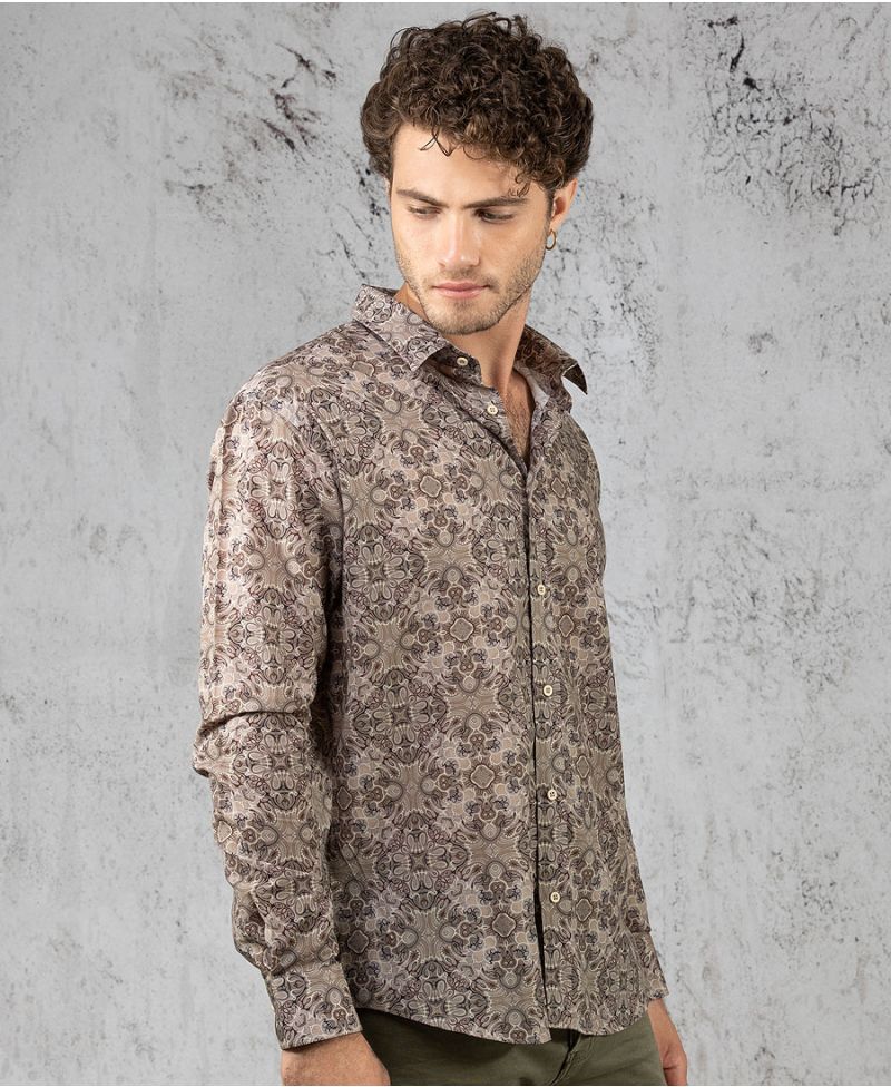 Virus / Beige Button Shirt- Long Sleeve