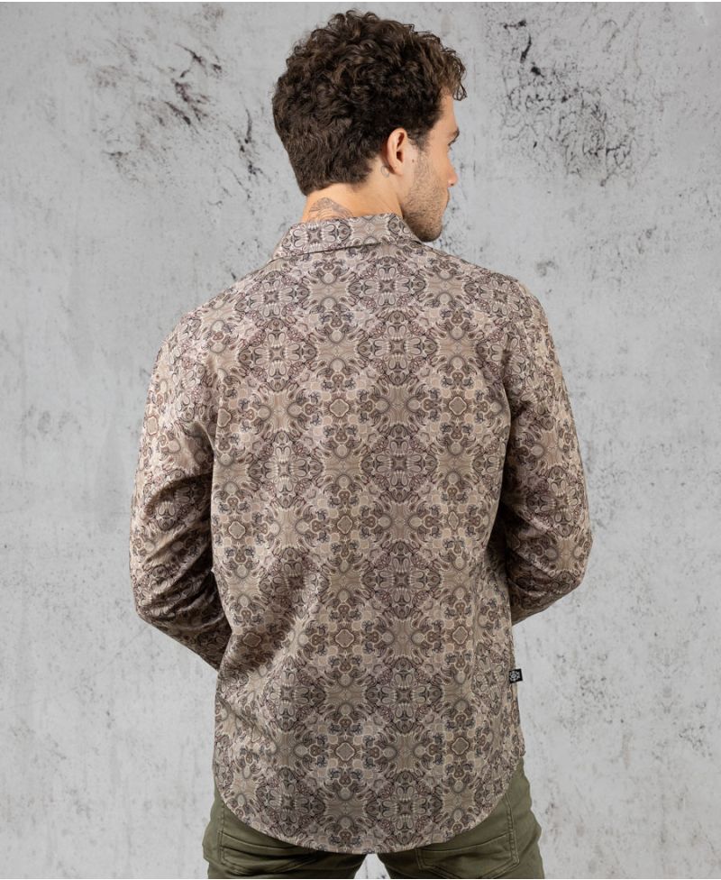 Virus / Beige Button Shirt- Long Sleeve