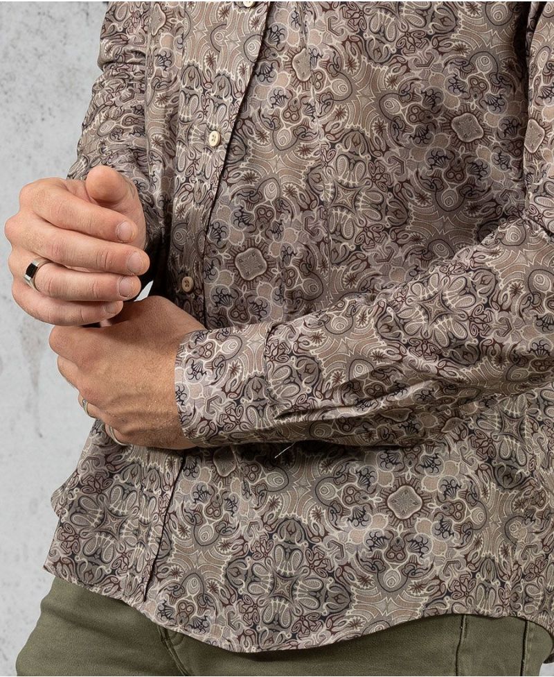 Virus / Beige Button Shirt- Long Sleeve