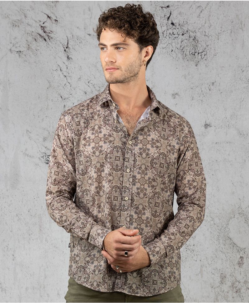 Virus / Beige Button Shirt- Long Sleeve