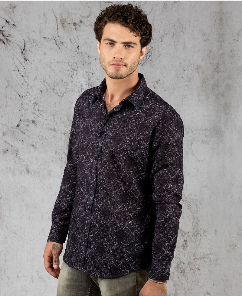 Virus / Black Button Shirt- Long Sleeve