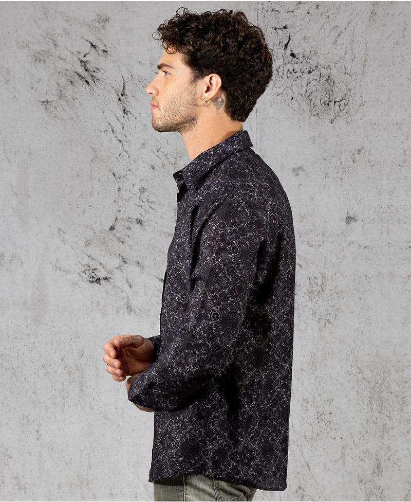 Virus / Black Button Shirt- Long Sleeve