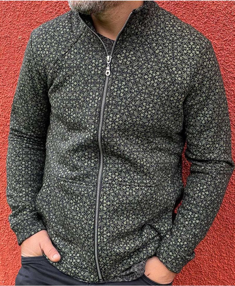 marijuana leaf print men zip up jacket