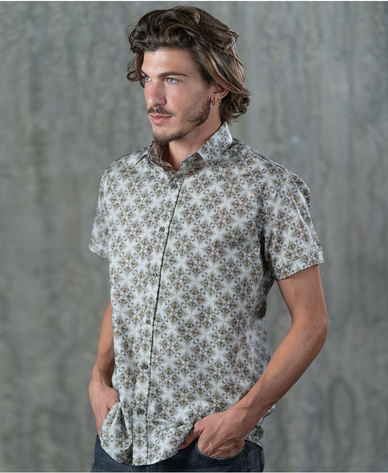 psychedelic button down men shirt geometric print