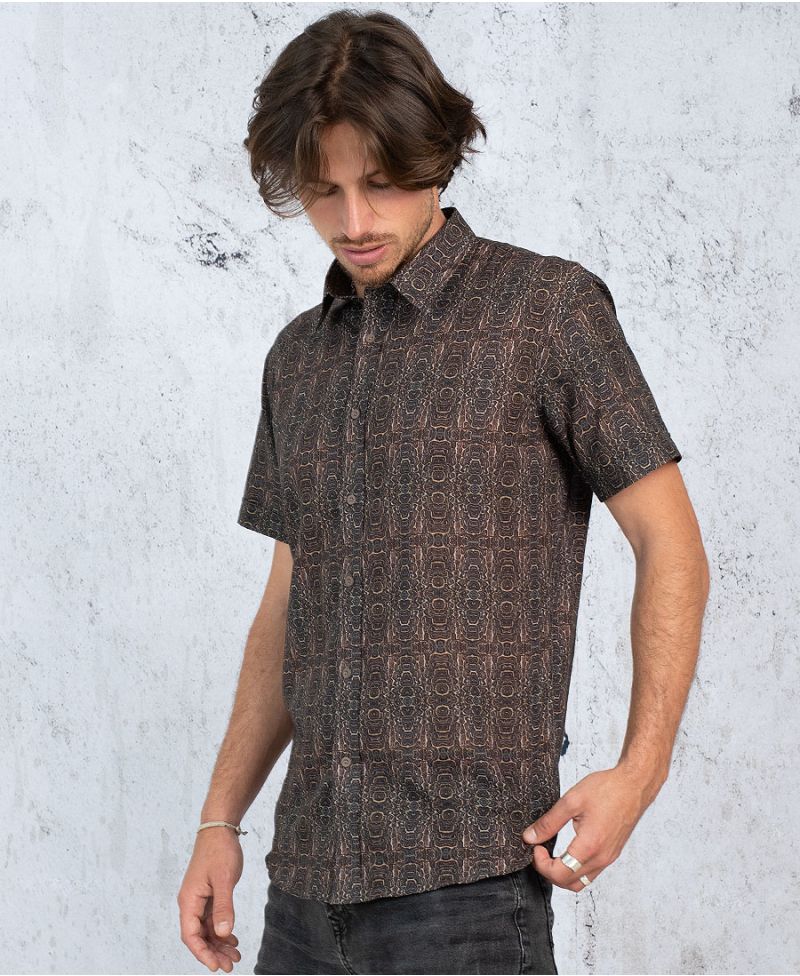  turtle shells men button up brown shirt 