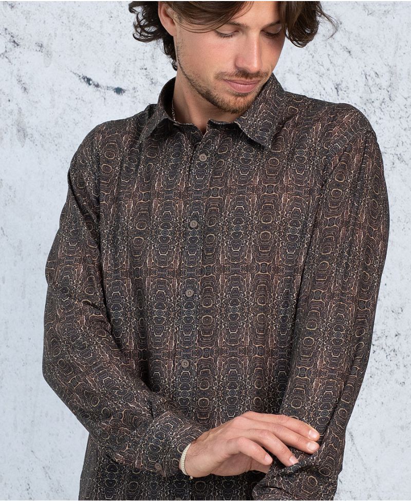 men button up shirt long sleeve printed blue  