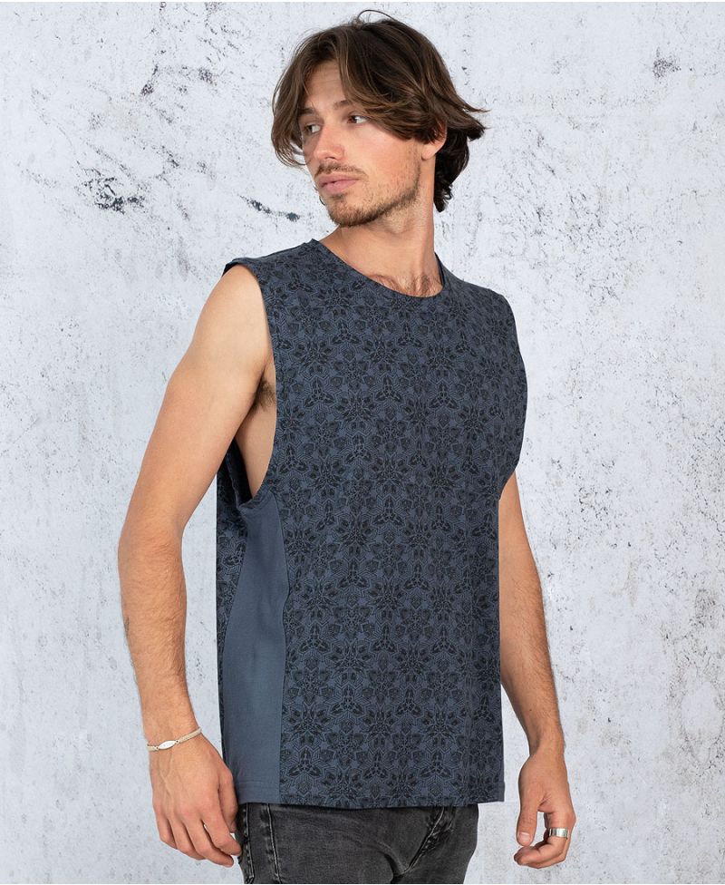 Blue Printed Tank Top for men Boho Hippie 