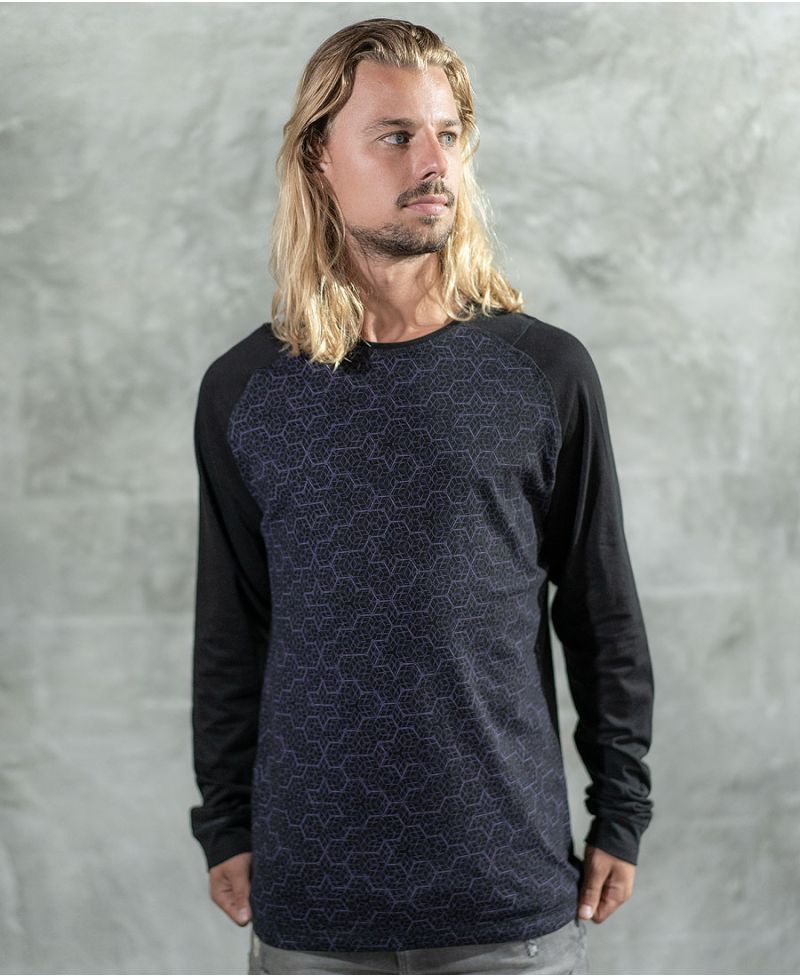 Geometric long sleeve cotton T shirt for men 