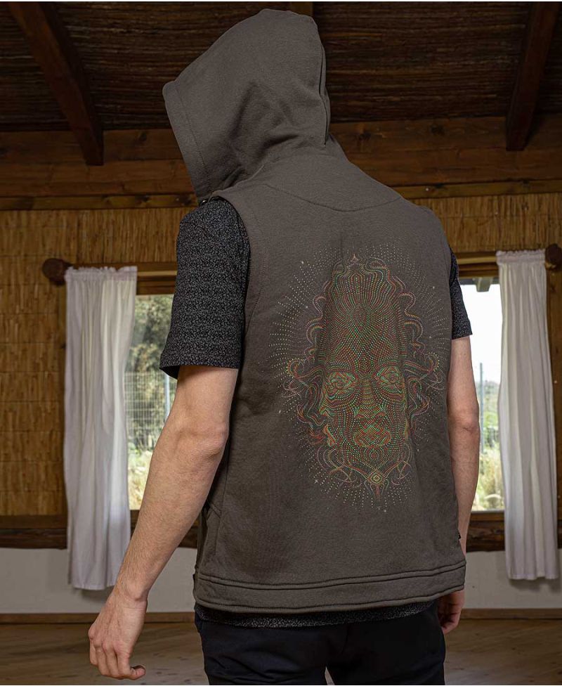 men psychedelic hood vest trance clothing