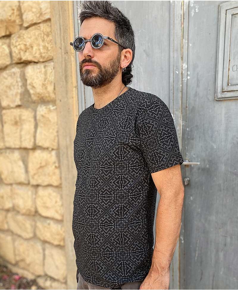 Black geometric shirt for men full print psychedelic t-shirt